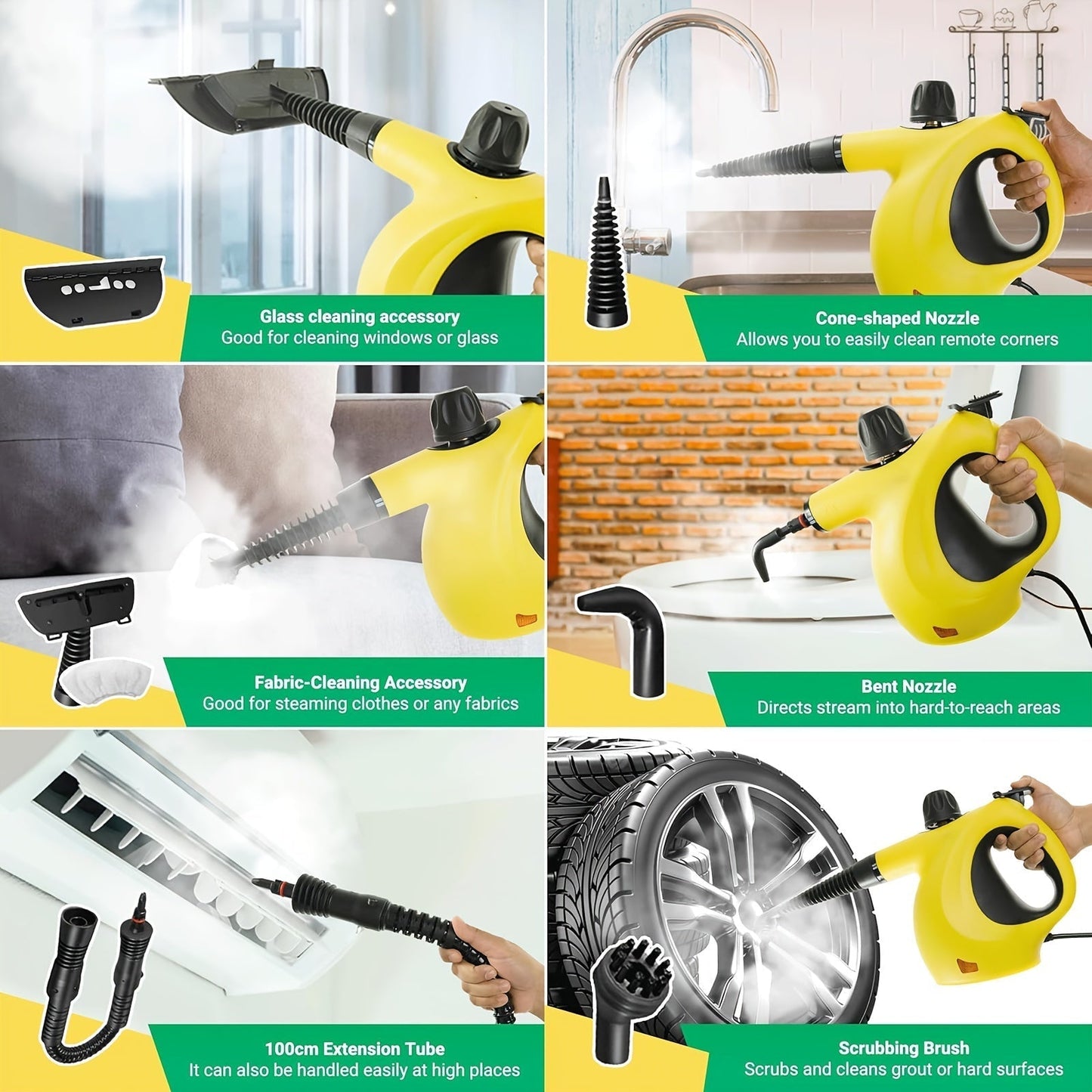 جهاز التنظيف بالبخار المحمول باليد ISSELL® Steam Shot™ OmniReach مناسب للبلاط، والجص، والنوافذ، والحمامات، والمطابخ، كما أنه أداة لتنظيف الأقمشة بالبخار، ويتضمن 10 أدوات.