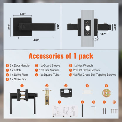 5 Pack Matte Black Door Handles Interior Door Knobs, Home Improvement Keyless Privacy Door Lock, Heavy Duty Zinc Alloy 2.07 lb Door Leverset for Bedrooms Bathrooms