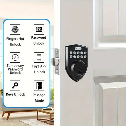keyless Entry Door Lock deadbolt with Handle Set- Front Door Fingerprint Smart Locks with 2 Lever Handles-Keypad Code Deadbolt -App Control,Auto Lock,Easy to Install