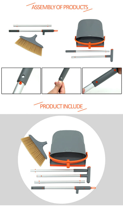 Broom and Dustpan Set for Home, Broom and Dustpan Combo for Office, Long Handle Broom with Upright Standing Dust pan,Indoor&Outdoor Sweeping (Gray&Orange)