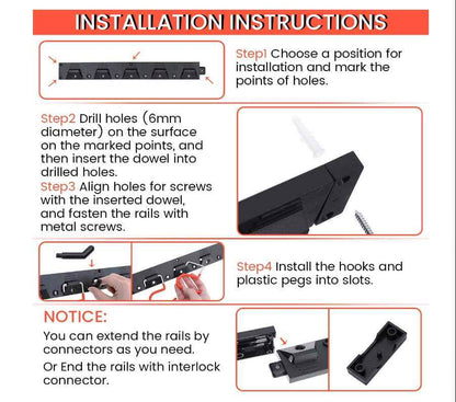 IMILLET 2 Pack Mop and Broom Holder, Wall Mounted Organizer Mop and Broom Storage Tool Rack with 5 Ball Slots and 6 Hooks (Black)