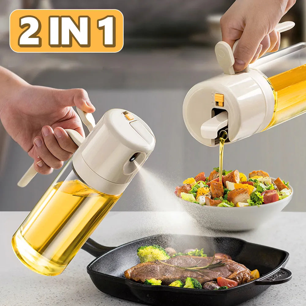 TrendPlain 16oz/470ml Glass Olive Oil Sprayer for Cooking – 2 in 1 Olive Oil Dispenser Bottle for Kitchen Gadgets and Air Fryer Accessories, Salad, BBQ - Black