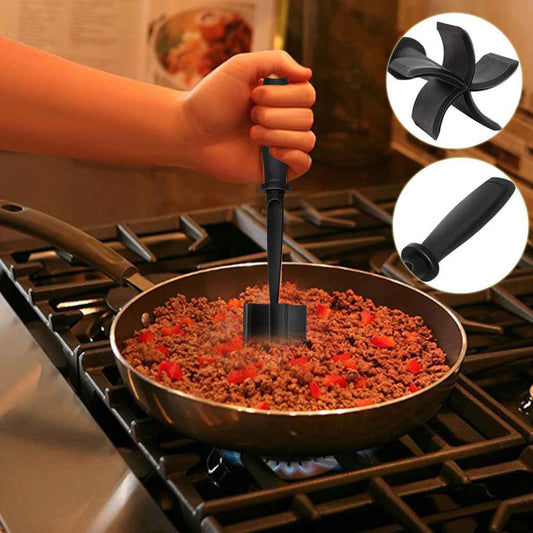 Meat Chopper, Hamburger Grinder, Premium Heat Resistant Smasher for Ground Beef, Burger Grinder Nylon Potato Mix Tool-Black