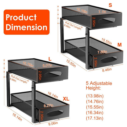 2 Pack Multi-Purpose Pull-Out Storage Organizers, Under Sink Organizers and Storage for Bathroom & Kitchen, Under Cabinet Organizers and storage, 12.8 Inch, Black