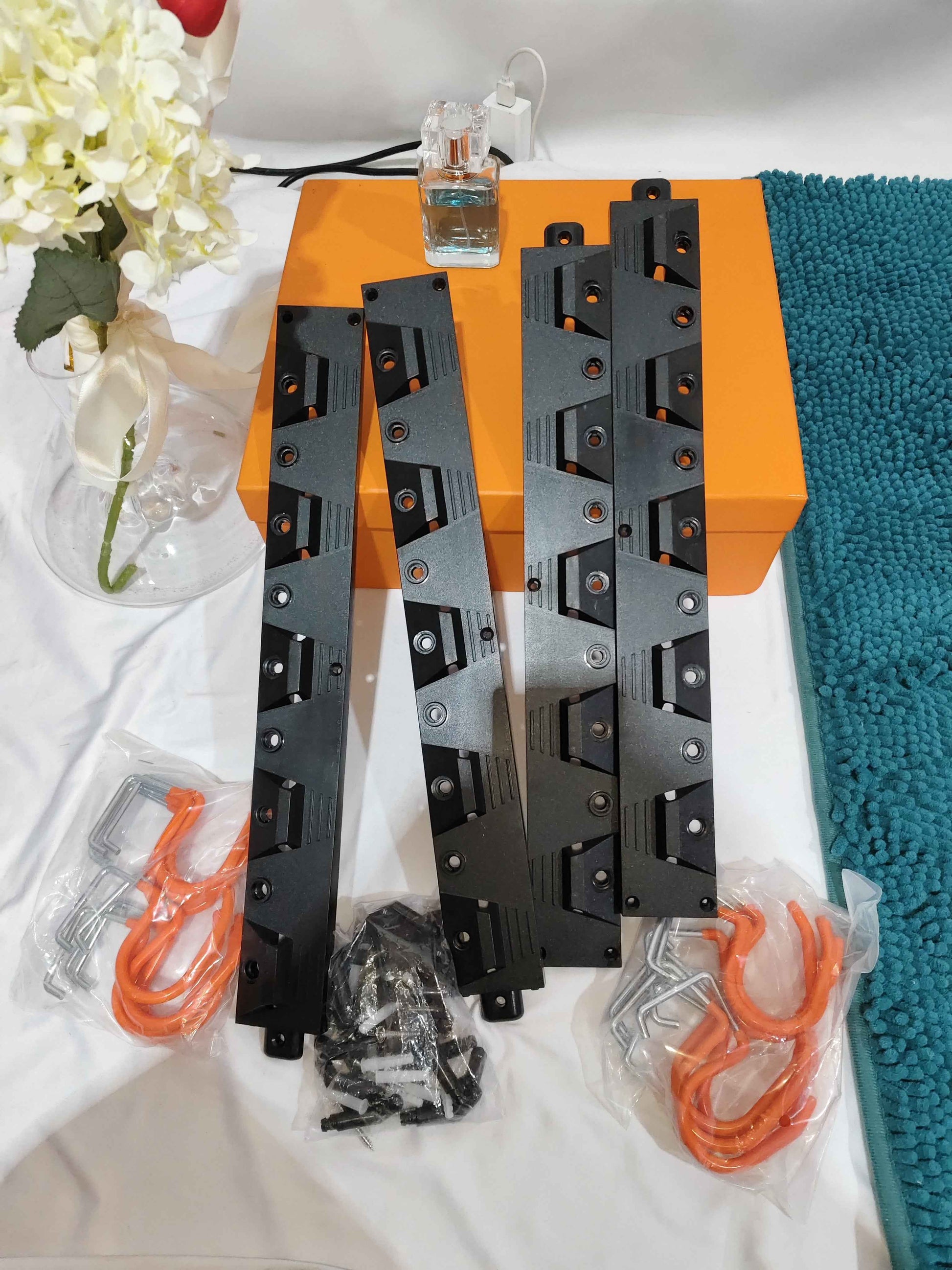 IMILLET 2 Pack Mop and Broom Holder, Wall Mounted Organizer Mop and Broom Storage Tool Rack with 5 Ball Slots and 6 Hooks (Black)