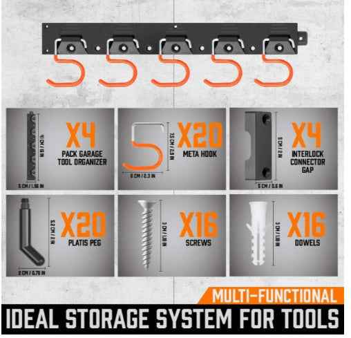 IMILLET 2 Pack Mop and Broom Holder, Wall Mounted Organizer Mop and Broom Storage Tool Rack with 5 Ball Slots and 6 Hooks (Black)