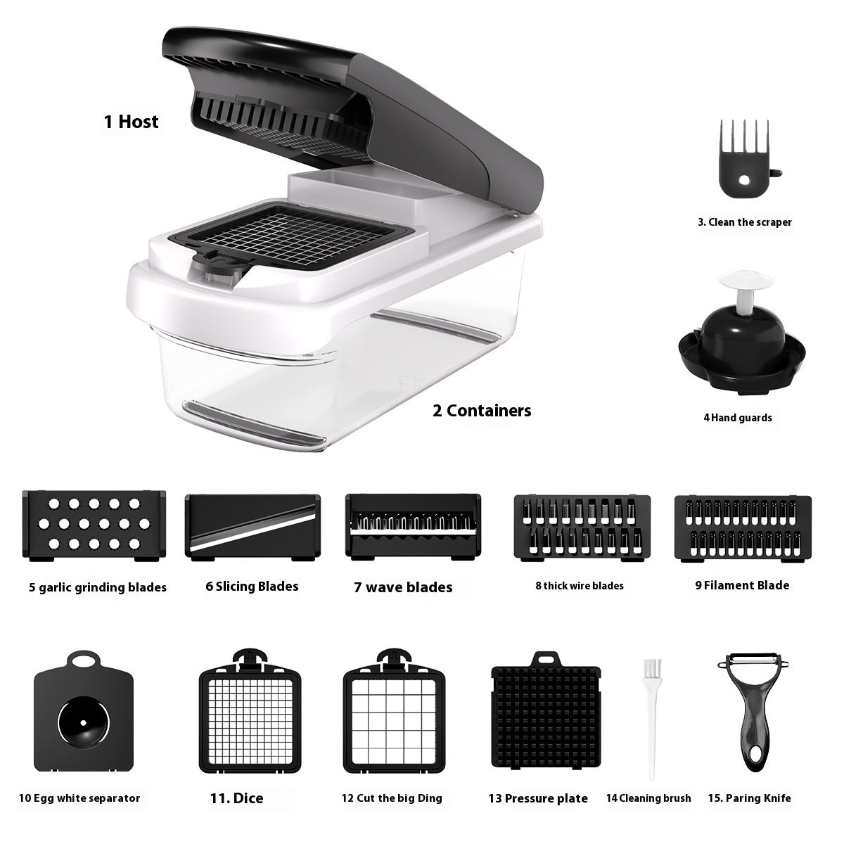 قطاعة الخضار والحلزونية الأصلية من يولستار - قطاعة خضار وقطاعة حلزونية، قطاعة طعام مع وعاء، قطاعة فواكه، أدوات ومستلزمات المطبخ، مستلزمات منزلية أساسية (4 في 1، أبيض)