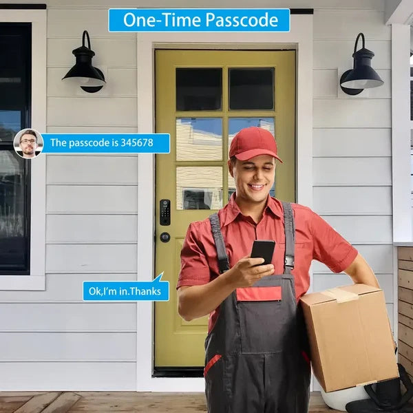 keyless Entry Door Lock deadbolt with Handle Set- Front Door Fingerprint Smart Locks with 2 Lever Handles-Keypad Code Deadbolt -App Control,Auto Lock,Easy to Install