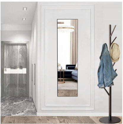 مرآة دوموس مقوسة بطول كامل مع حامل، مقاس 64 بوصة × 21 بوصة، إطار ألومنيوم أرضي لغرفة النوم، تصميم عصري بسيط، ديكور منزلي مقاوم للكسر، زجاج نانو، جدار غرفة المعيشة، غرفة الملابس، أسود