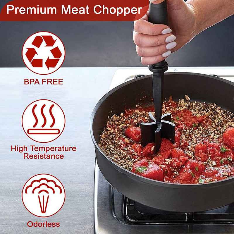 Meat Chopper, Hamburger Grinder, Premium Heat Resistant Smasher for Ground Beef, Burger Grinder Nylon Potato Mix Tool-Black