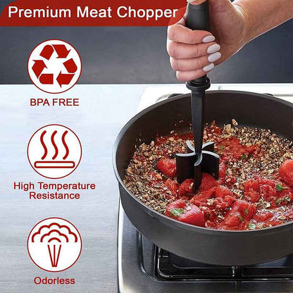 Meat Chopper, Hamburger Grinder, Premium Heat Resistant Smasher for Ground Beef, Burger Grinder Nylon Potato Mix Tool-Black