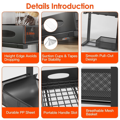 2 Pack Multi-Purpose Pull-Out Storage Organizers, Under Sink Organizers and Storage for Bathroom & Kitchen, Under Cabinet Organizers and storage, 12.8 Inch, Black