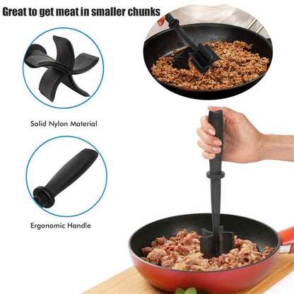 Meat Chopper, Hamburger Grinder, Premium Heat Resistant Smasher for Ground Beef, Burger Grinder Nylon Potato Mix Tool-Black