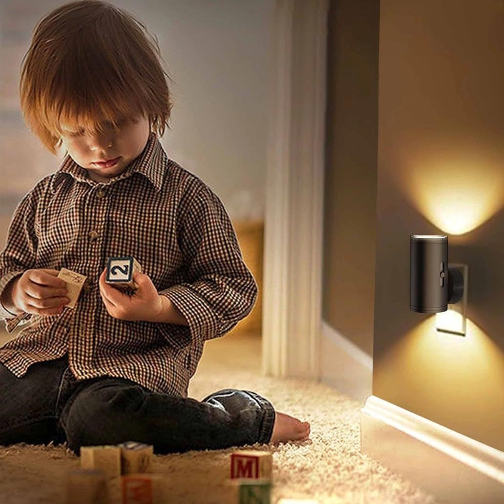 L LOHAS LED Night Light Plug in, Modern Night Lights Plug into Wall, Dusk to Dawn Sensor, Soft White 3000K, 0-100LM Adjustable Brightness, Dimmable Night Lights for Hallway Bedroom Stairway, 2 Pack