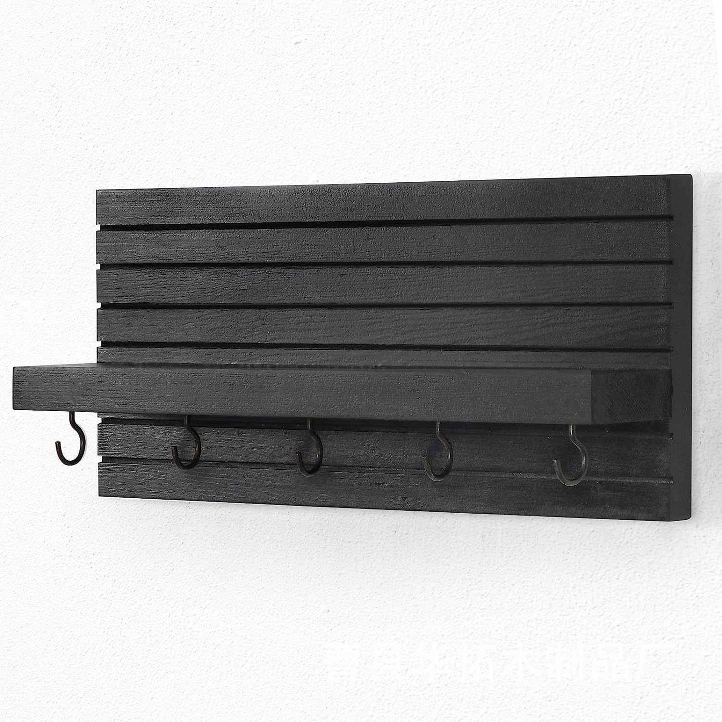 Key Holder for Wall, Decorative Key and Mail Holder with Shelf Has Large Hooks for Bags, Coats, Umbrella – Paulownia Wood Key Hanger with Mounting Hardware (9.8”W x 6.7”H x 4.2”D)