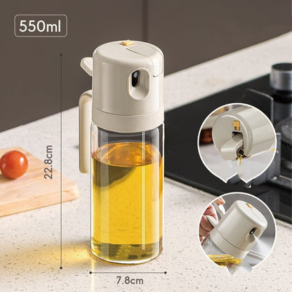TrendPlain 16oz/470ml Glass Olive Oil Sprayer for Cooking – 2 in 1 Olive Oil Dispenser Bottle for Kitchen Gadgets and Air Fryer Accessories, Salad, BBQ - Black