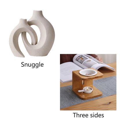 Snuggle Hollow Ceramic Vase Set of 2, Nordic Modern Boho ins Style Decorative Ceramic Aesthetic Flower Vase for Home Decor (Milky White W 6.3" X H 8.4")