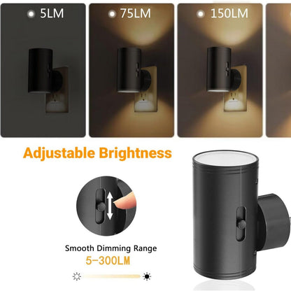 L LOHAS LED Night Light Plug in, Modern Night Lights Plug into Wall, Dusk to Dawn Sensor, Soft White 3000K, 0-100LM Adjustable Brightness, Dimmable Night Lights for Hallway Bedroom Stairway, 2 Pack